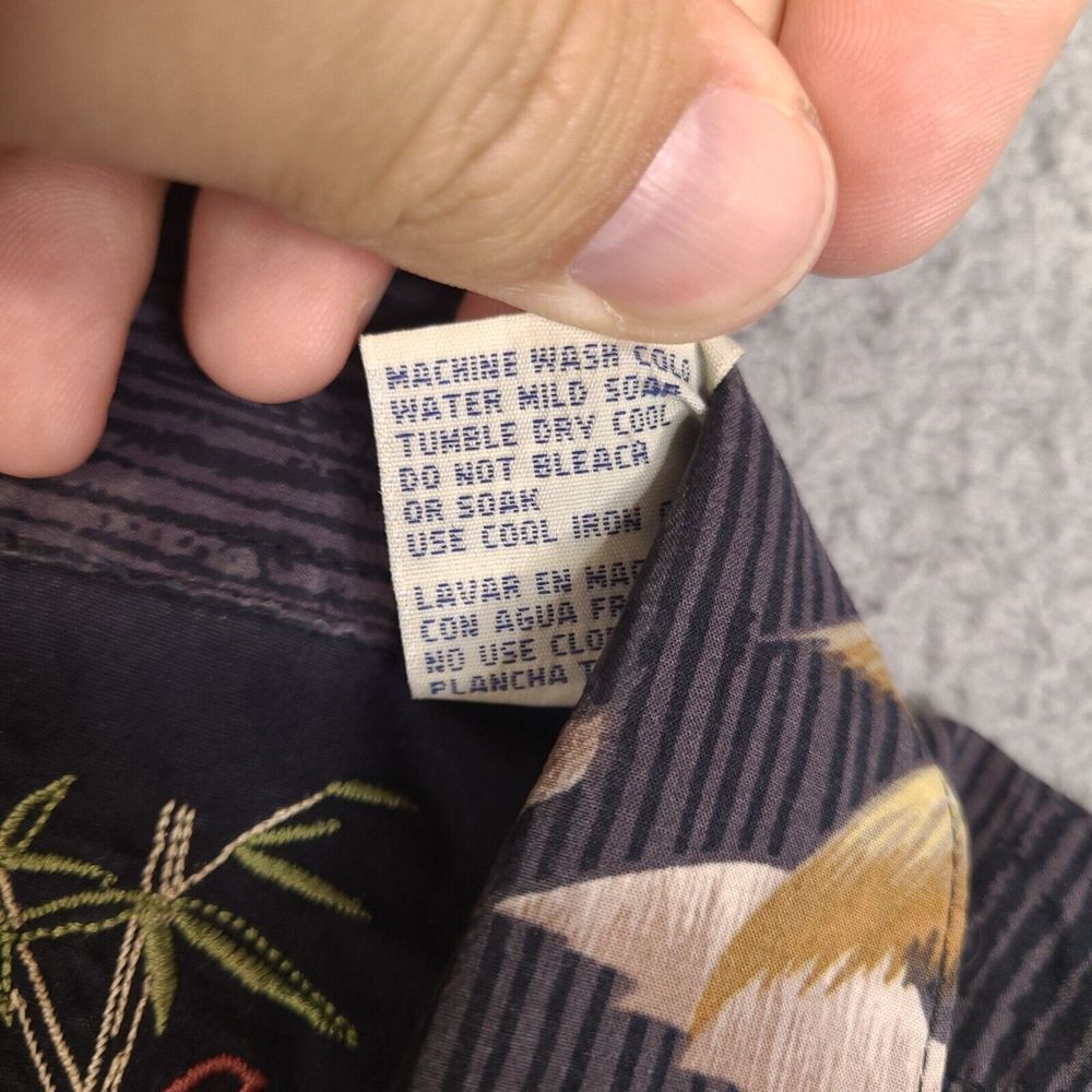 Bamboo Cay Shirt Mens Medium Black Gray Hawaiian Camp Button Up Palm Cotton Lawn - Picture 5 of 11